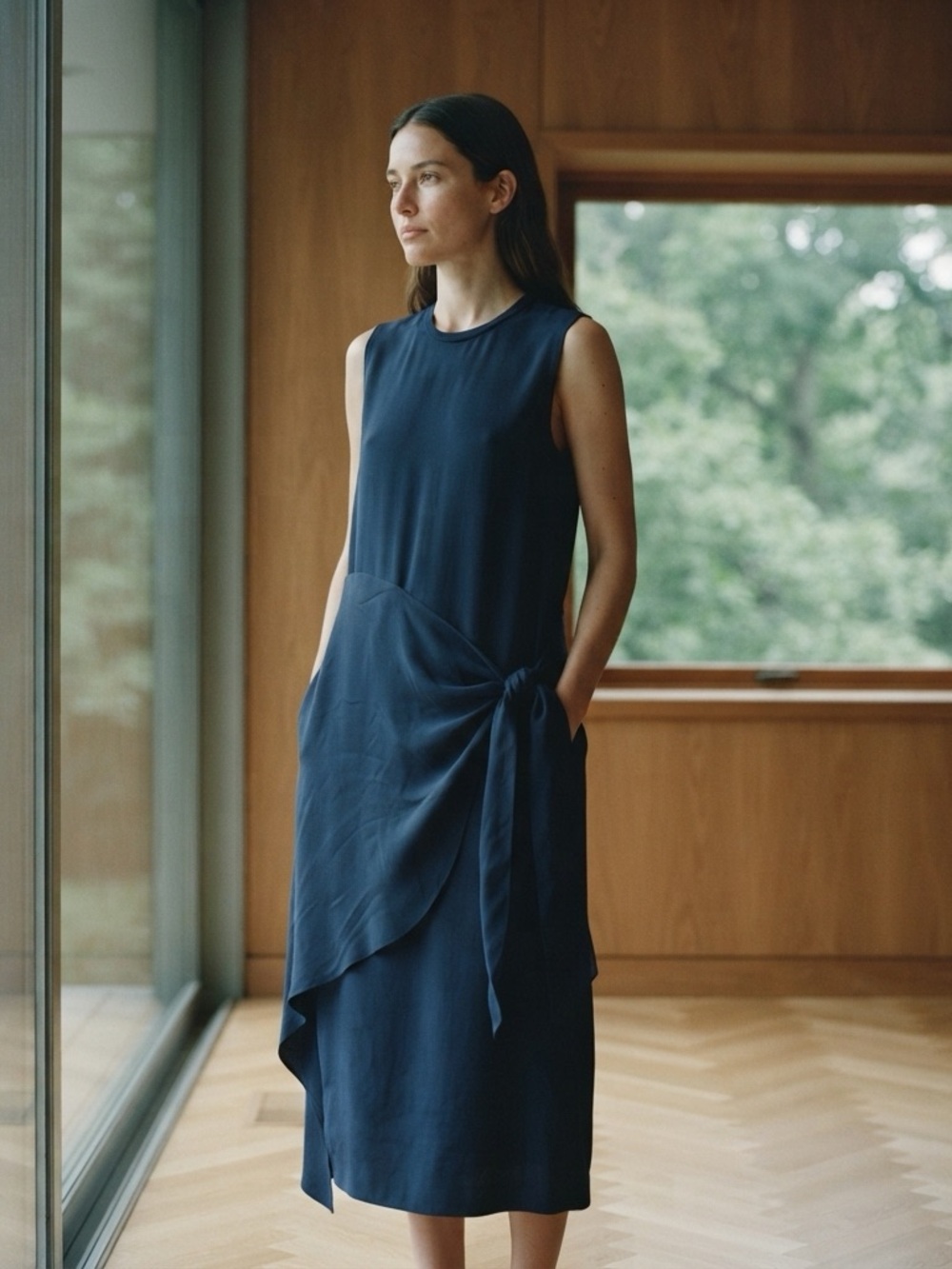 3.1 Phillip Lim Blue Asymmetrical Sheath Dress, few snags on main body fabric.